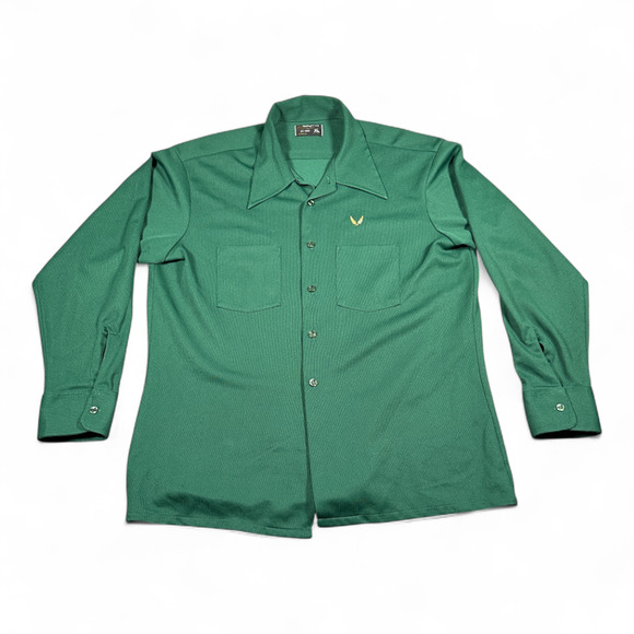 Vintage Towncraft Shirt Adult LARGE Green JC Penney Disco Textured Knit 70s - Picture 1 of 9
